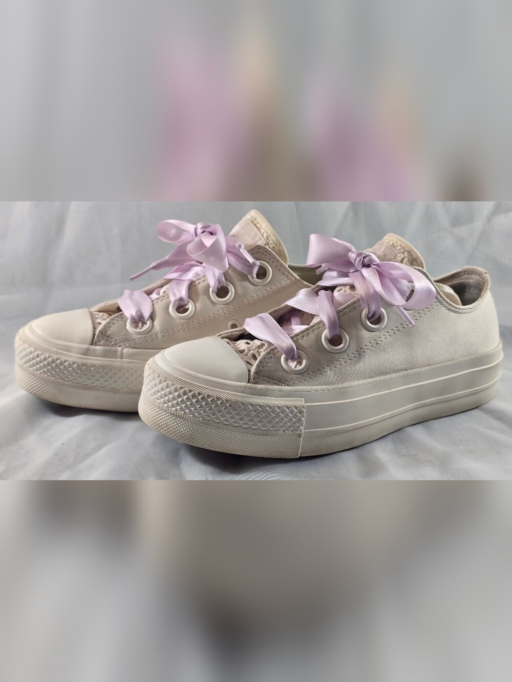 Converse Chuck Taylor Lift Platform Matte Satin Ivory Coquette Sneakers Size 5